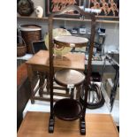 A dark wood stained 3 level cake stand (not folding)