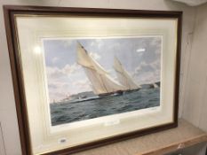 An artists proof framed & glazed racing off Cowes by Stephen Dews,