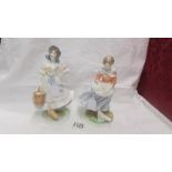 Two Royal Worcester "Old Country Ways" series figures - "The Millkmaid" and "A Farmer's Wife".