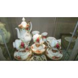 A Royal Albert Old Country Roses coffee set and small urn.