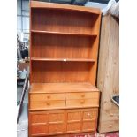 A teak effect open rack dresser.