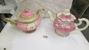 Two Victorian teapots - one luster the other monogrammed,