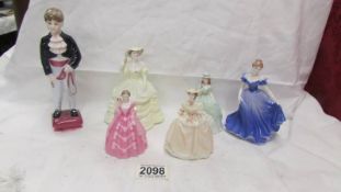 Six Coalport figurines including Page Boy and Catriona.