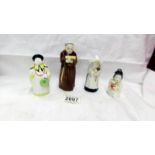 Four Royal Worcester candle snuffers - Mandarin, Chinese Girl, Monk and Nun.