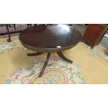 An oval coffee table.