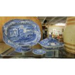 A Spode Italian meat platter (40 x 30 cm), tureen, small plate, cup and saucer.