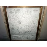 A large pine framed ordnance survey map of Leicester & Northamptonshire (106cm x 132cm) (Collect
