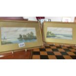 A pair of gilt framed and glazed watercolours of water/cottage scenes signed J Russell,