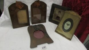 Five vintage photograph frames, 2 inlaid with flowers, all a/f.