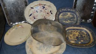 A quantity of antique meat platters etc.