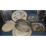 A quantity of antique meat platters etc.