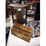 An arts & craft octagonal table & a wooden letter rack (height of table 41cm)