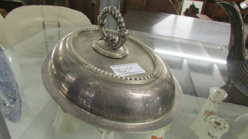 A silver plate teapot, meat cover and tureen lid. - Image 4 of 4