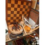 A British Chess Co. Stroud, Gloucester Royal No: 3 chess board & quantity of wooden items .