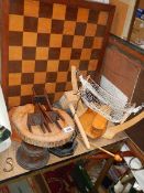 A British Chess Co. Stroud, Gloucester Royal No: 3 chess board & quantity of wooden items .