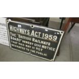 A Highway Act 1959 British Railways metal sign.