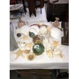 A mixed lot of sea shells & glass water float