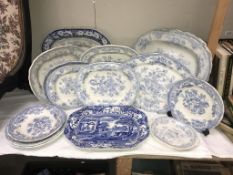 A selection of 19th/20th century blue & white meat plates A/F.