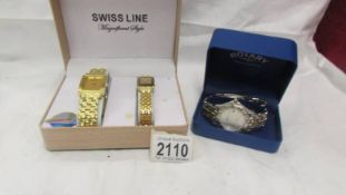 A boxed Rotary wrist watch and a boxed matched pair of Swiss Line ladies and gent's wrist watches.