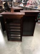 A pair of mahogany wall mounted display cabinets (90cm high x 14cm depth x 45.