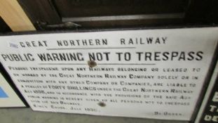 A Great Northern Railway public warning 'Do Not Trespass' heavy metal sign.