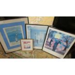 Four framed and glazed 20th century prints.