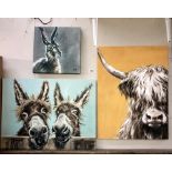 2 large & 1 small canvas pictures 'laughing donkey (80cm x 60cm),