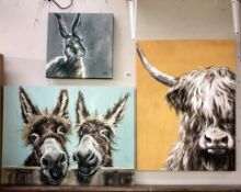 2 large & 1 small canvas pictures 'laughing donkey (80cm x 60cm),