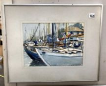 A framed & glazed James Ferrie watercolour, title Grey Morning, Birdham Pool,