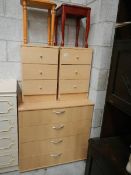 A pair of three drawer bedsides, a four drawer bedside and two side tables.