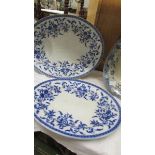 Two Wedgwood blue and white meat platters, 1 a/f, 50 x 40 cm and 46 x 37 cm.