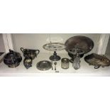 A quantity of silver plate & silver items including silver rimmed glass bottles