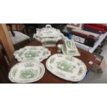 A large Mason's 'Fruit Basket' pattern tureen with ladle, a matching cheese dish, 2 platters,