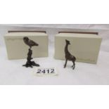 Two boxed Butler & Peach fine bronze animal being a giraffe and a barn owl,