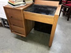 A vintage Stag oak veneer pedestal school type desk (88cm x 46cm x 74.