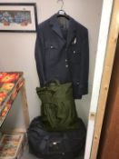 An RAF uniform, kit bag & clothing ****Condition report**** Trousers: leg 80cm,