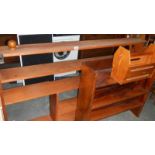 Two pine book cases, magazine rack, tray etc.