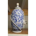 A Chinese blue and white table lamp base, 37 cm,