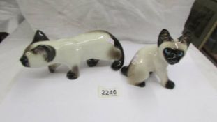 2 Siamese cats - 1950's, signed to Bases, Kensington, designed Winstanley, No. 11 and 15.