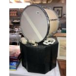 A cased Olympic Premier marching drum & accessories