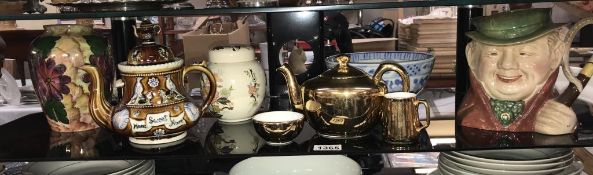 A mixed lot of china including china bargeware teapot, Royal Worcester teapot, milk jug,