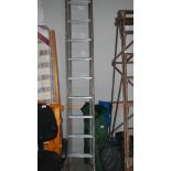 A metal and wood step ladder.