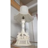 A Royal Creamware 'Gryphin' table lamp with shade.