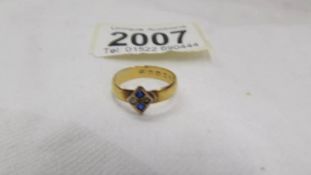 A 22 carat gold ring, size K. 2.5 grams.