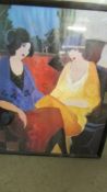 A framed and glazed study of two ladies signed Tonkey, 80 x 65 cm.