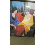 A framed and glazed study of two ladies signed Tonkey, 80 x 65 cm.