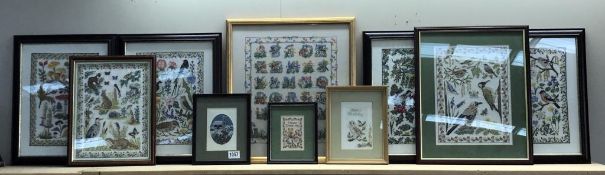 10 framed and glazed cross stitch pictures,