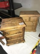 2 miniature pine chests of drawers