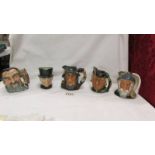 Five small Royal Doulton character jugs - Don Quixote D6460, Merlin D6536, Rip Van Winkle D6453,