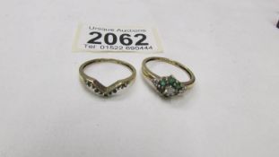 Two 9ct gold nesting rings set diamond and emeralds,